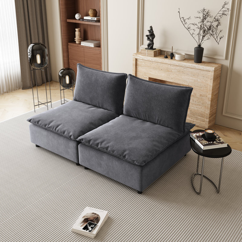 Modern 2-seater Armless Sofa Couch For Living Room, Gray, 33.46" H x 69.28" W x 40.94" D