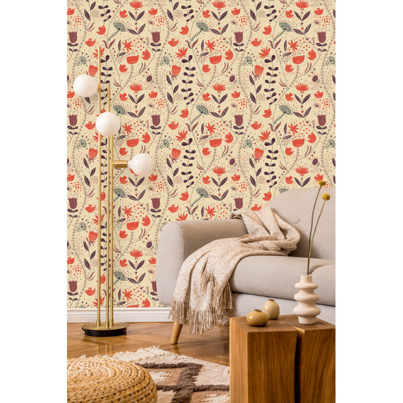 Peel & Stick Floral Tile, 2.08' W x 10.42' L