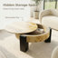 Table basse 33 po ronde avec rangement en bois de ronce, table basse moderne à compartiments cachés, table d'appoint robuste à 3 pieds pour le salon, petite pièce