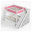 Lit superposé double avec glissade et étagères de rangement, structure en bois massif rose et blanc