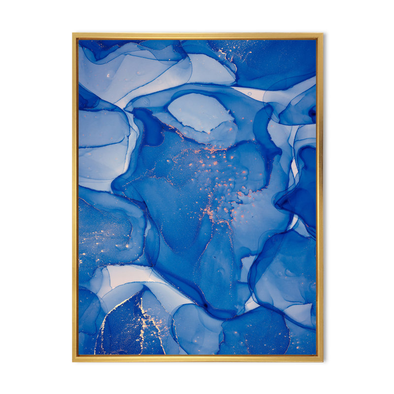 Blue Ink Clouds I - peinture sur toile, H 40 po x l 30 po x P 1,5 po, Cadre flottant doré