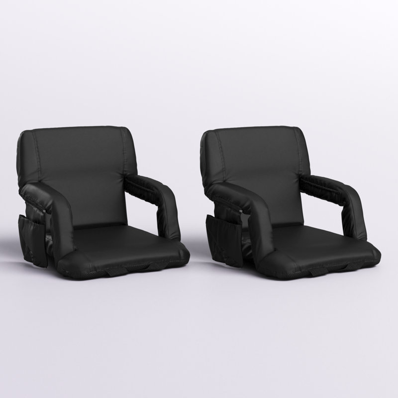 Reclining Backpack Padded Stadium Chairs-Armrests & Storge Pockets, Black