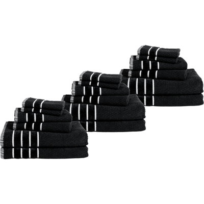 18PC Towel Set - 575GSM 100% Cotton Bathroom Essentials with 6 Bath Towels, 6 Hand Towels, and 6 Wash Cloths - Absorbent Towels for Bath, Shower, Gym, Spa, and Dorm Room by Lavish Home (Black)