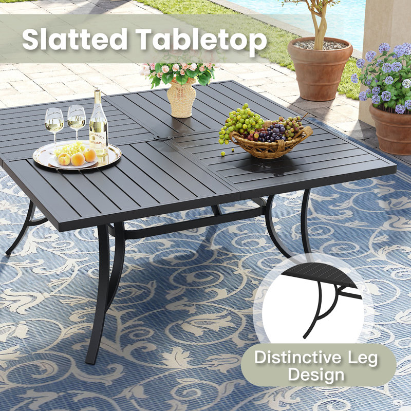 8-Person Square Patio Dining Set With Wicker Rattan Chairs, Black