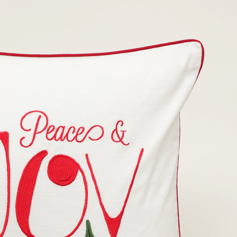 Coussin décoratif brodé « Paix et Joie », 45 x 45 cm, en coton avec garniture en polyester, idéal pour Noël.