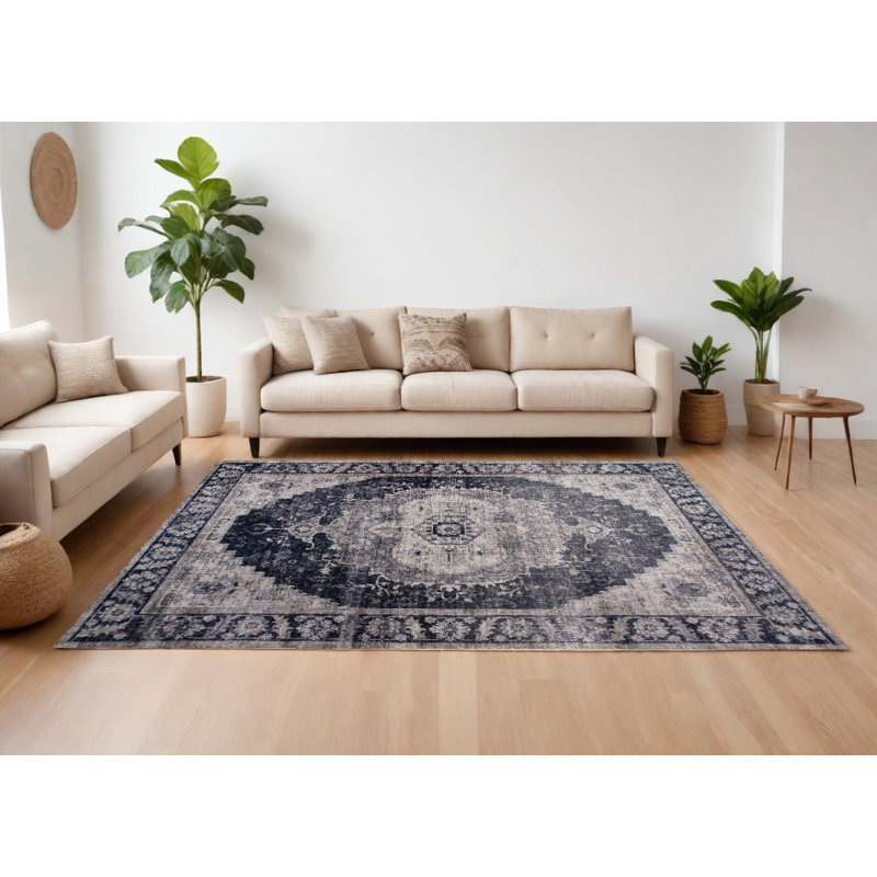 Tapis oriental noir et gris 8 pi x 11 pi, Rectangle 7 pi 7 po x 10 pi 10 po