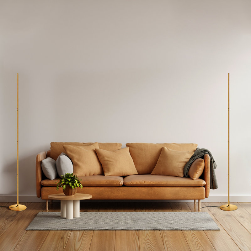Adjustable Height Dimmable LED Corner Floor Lamp with Remote Control, Gold, 2