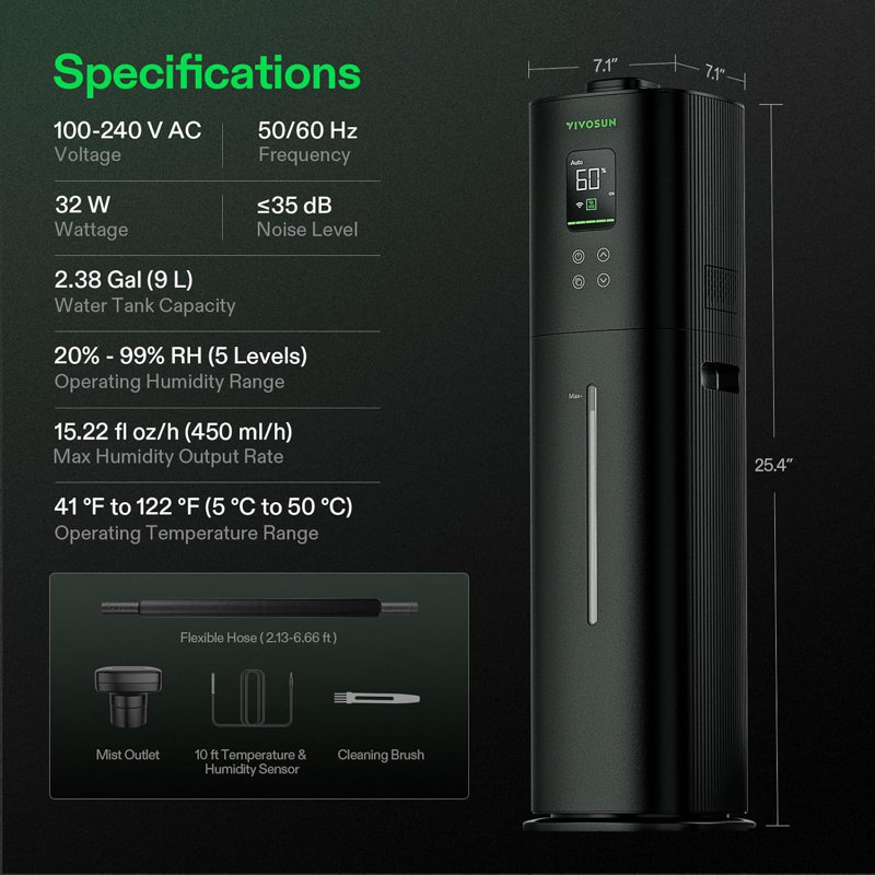 2,38 gallons Humidificateur Wi-Fi intelligent AeroStream H09 avec sonde de température / humidité