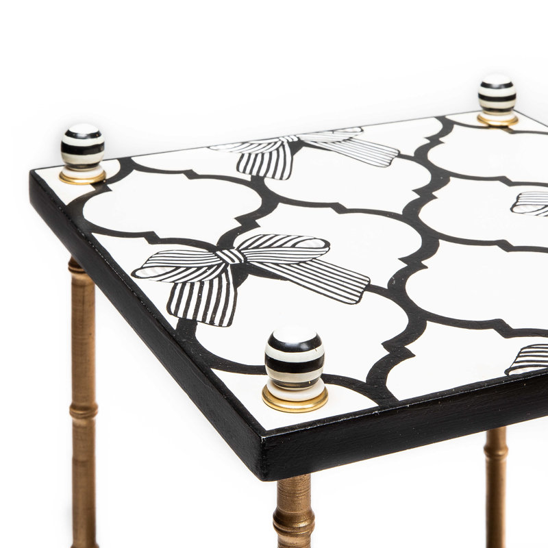 Gold and Black 3-Tiered Square Table with Shelves