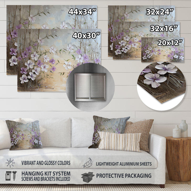 «Minimalist Lavender Horizon», reproduction d'art traditionnelle en métal, art mural en métal lavande, H 12 po x l 20 po
