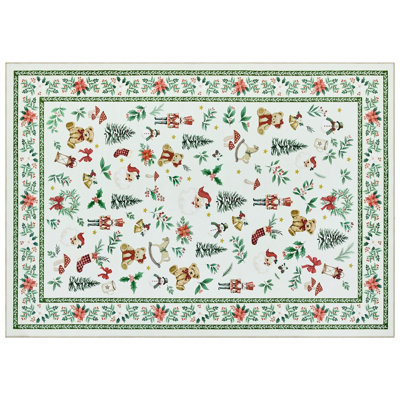 Tapis de Noël lavable 180 x 270 cm, envers antidérapant en TPR, motif vintage, pliable et résistant à la décoloration, en polyester beige, idéal pour le salon.