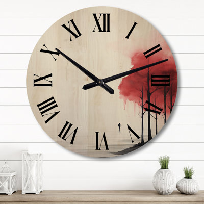 Serenity Full Moon Wandering Minimal Watercolor I - Abstract Landscape Oversized Wood Wall Clock