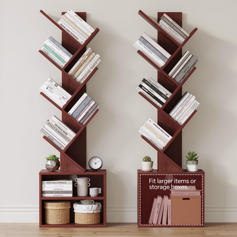 Bibliothèque à 6 niveaux avec armoire de rangement, bibliothèque moderne à plancher étroit
