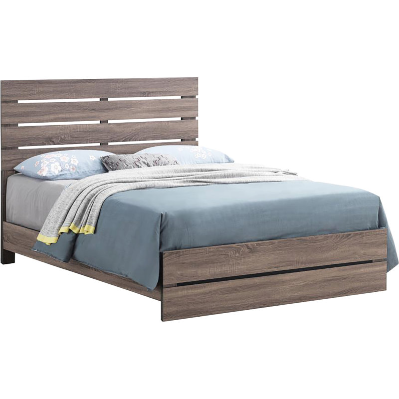 Grand lit avec tête de lit à lattes et - Convient à une construction de panneau de chambre à coucher rustique qui assure une utilité à long terme