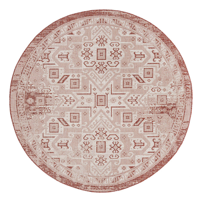 Tapis intérieur / extérieur bleu Allexis Southwestern, Rond 7 pi 10 po