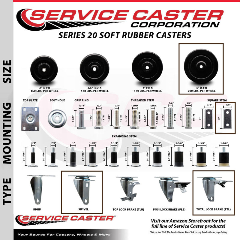 4 Piece Soft Rubber Swivel Caster Set