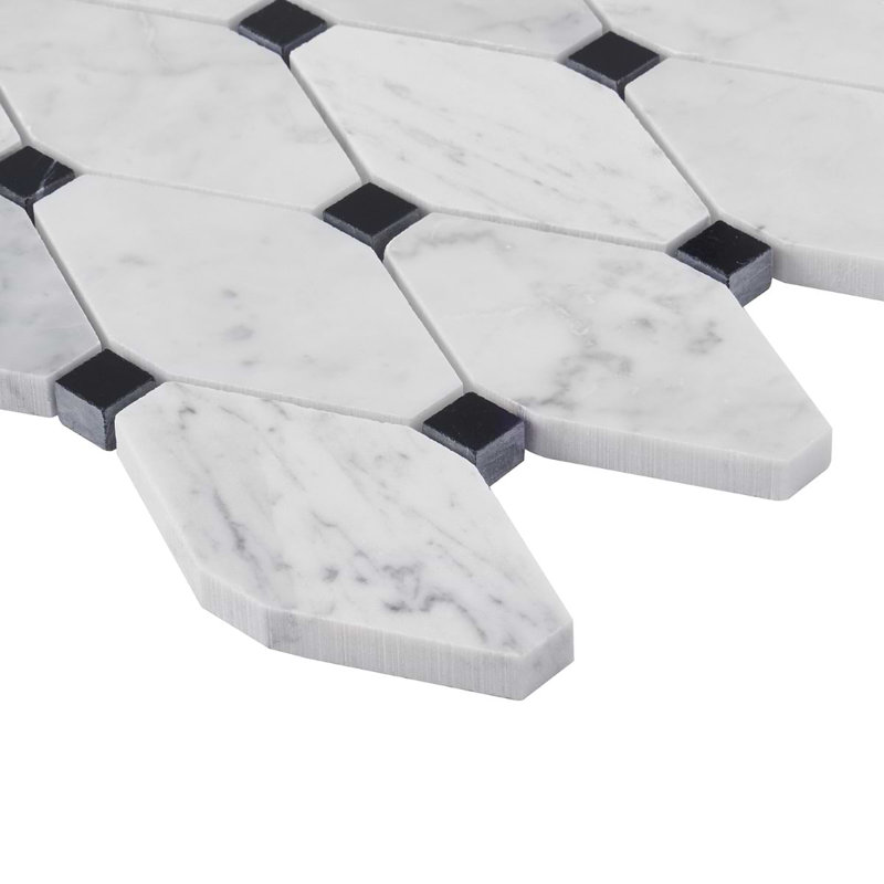 Octave 2x4 Octagon Polished Marble Mosaic Tile, Black;White Carrara