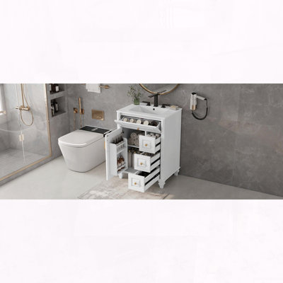 24" Solid Wood Bathroom Vanity with Flip-Out Drawer and Ample Storage