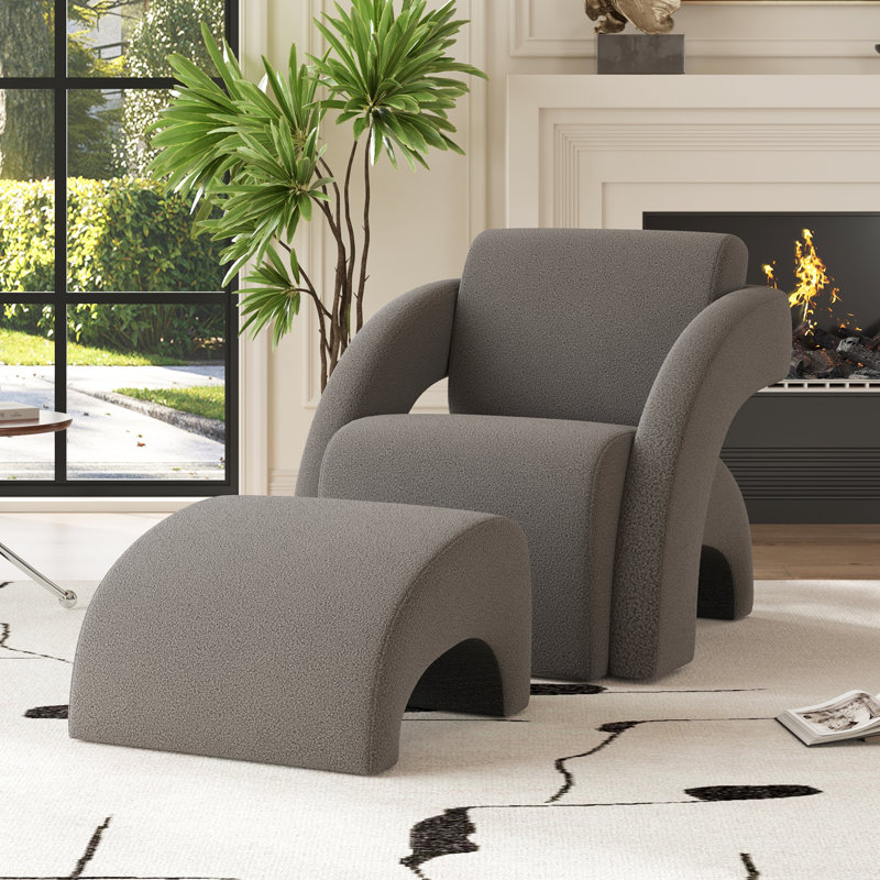 Upholstered Armchair With Ottoman, Gray
