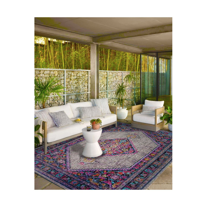 Tapis lavable mauve à motif tissé traditionnel, Sous-tapis carré 3 pi 3 po inclus