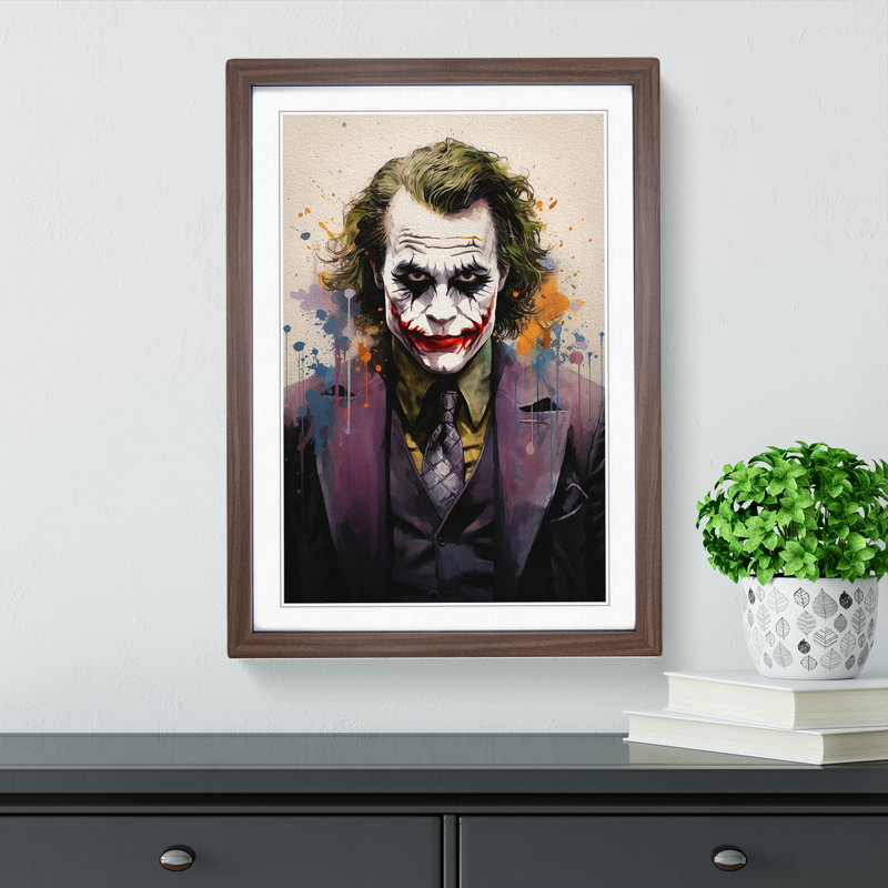 XYZ-FRM-V1223-3910 Joker Conceptual - Single Picture Frame Print on Wood, 34cm H x 25cm W x 2cm D, Walnut