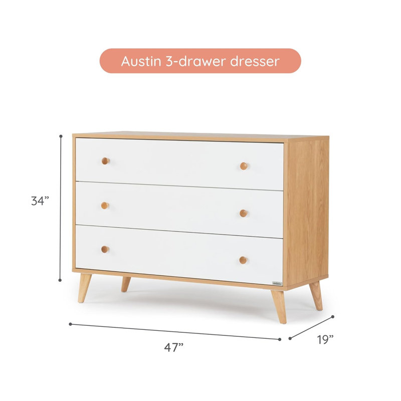 Austin 3- Drawer Dresser, White/Red Oak