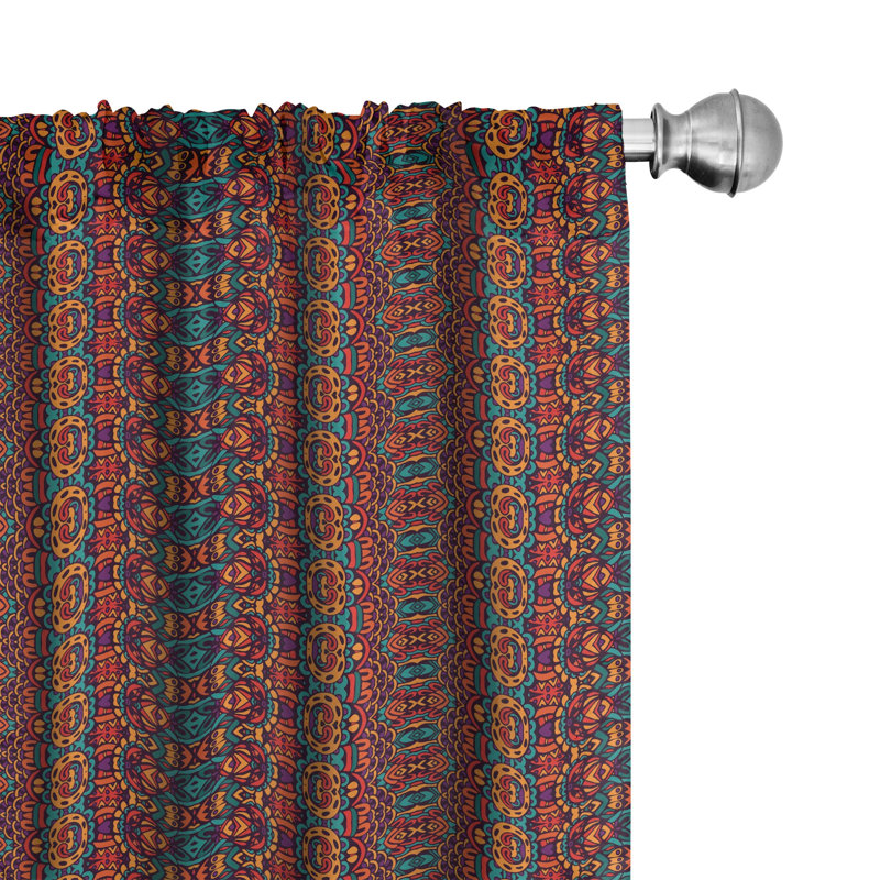 African Pattern Multicolor Polyester Rod Pocket Curtain Panels, 28" x 63"
