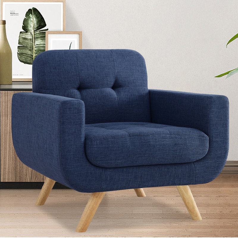 Jakera Upholstered Accent Chair, Navy Linen