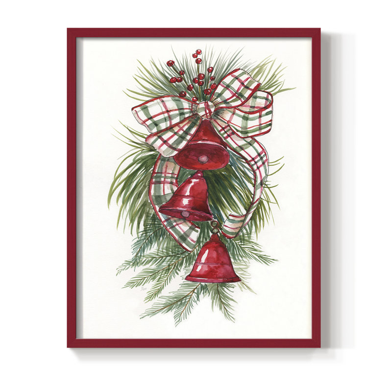 «Holiday Bells», reproduction encadrée - bois massif, H 11 po x l 9 po, Rouge