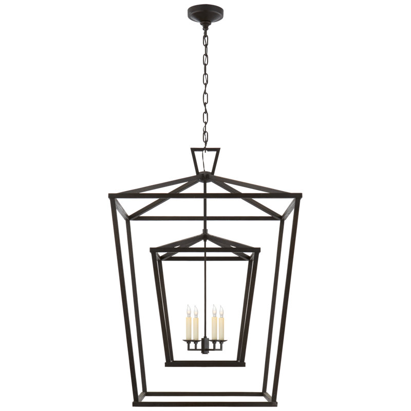 Chapman & Myers Darlana Large Double Cage Lantern, 42" H x 29" W x 29" D, Polished Nickel