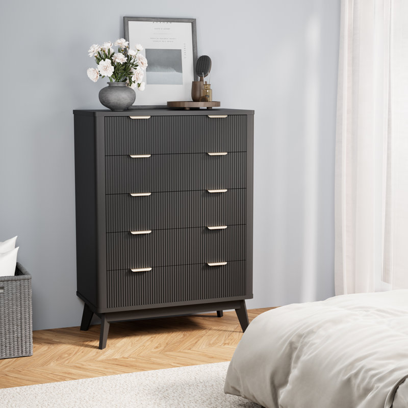 Fluted 5 Drawers Dresser, 43''h 5 Drawers Black