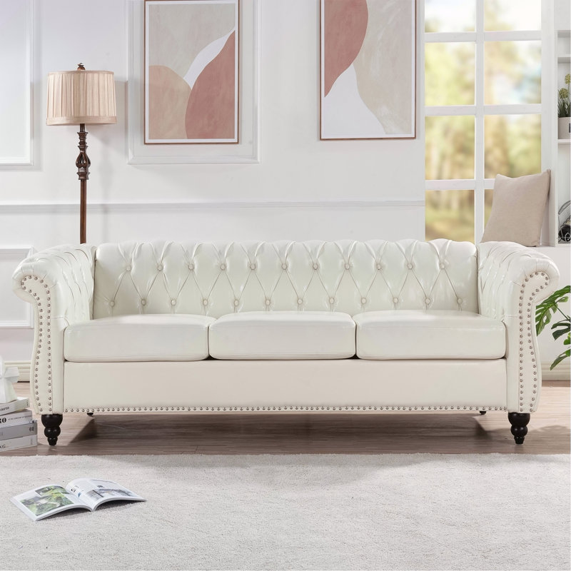 Canapé Chesterfield à accoudoirs roulés 3 places 84,65 po, White