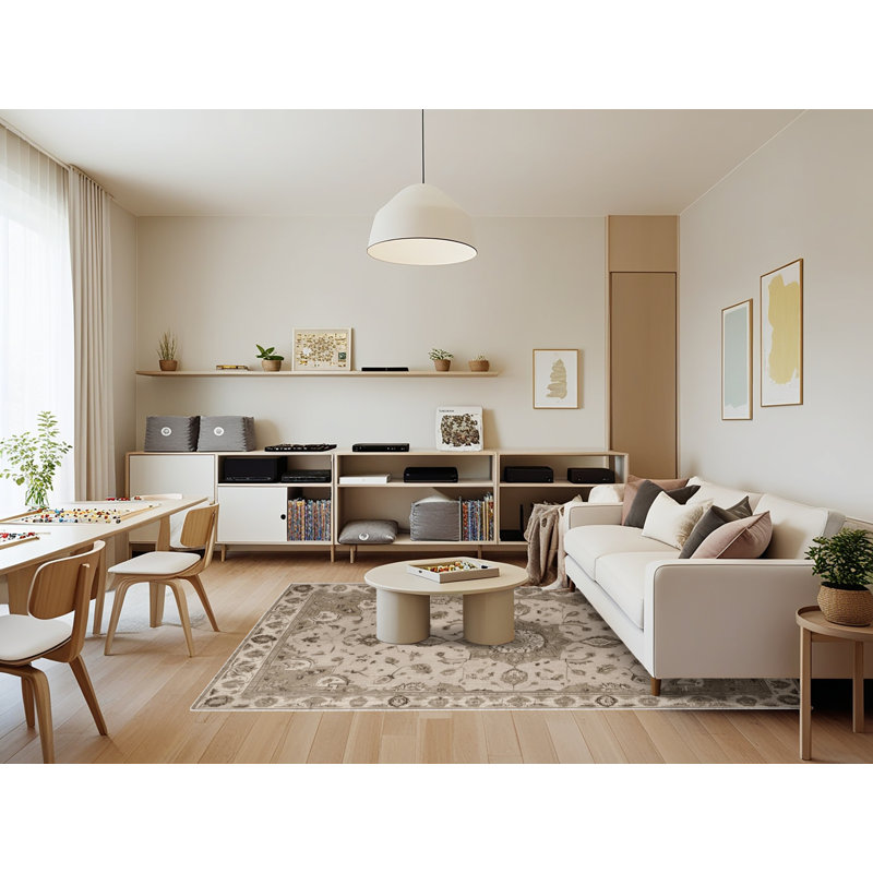 Tapis beige Tabriz lavable à la machine, Rectangle 7 pi x 9 pi