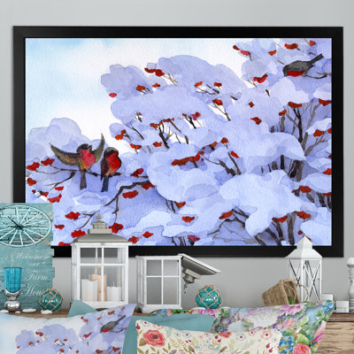 " Winter Scene Bullfinch Sitting "