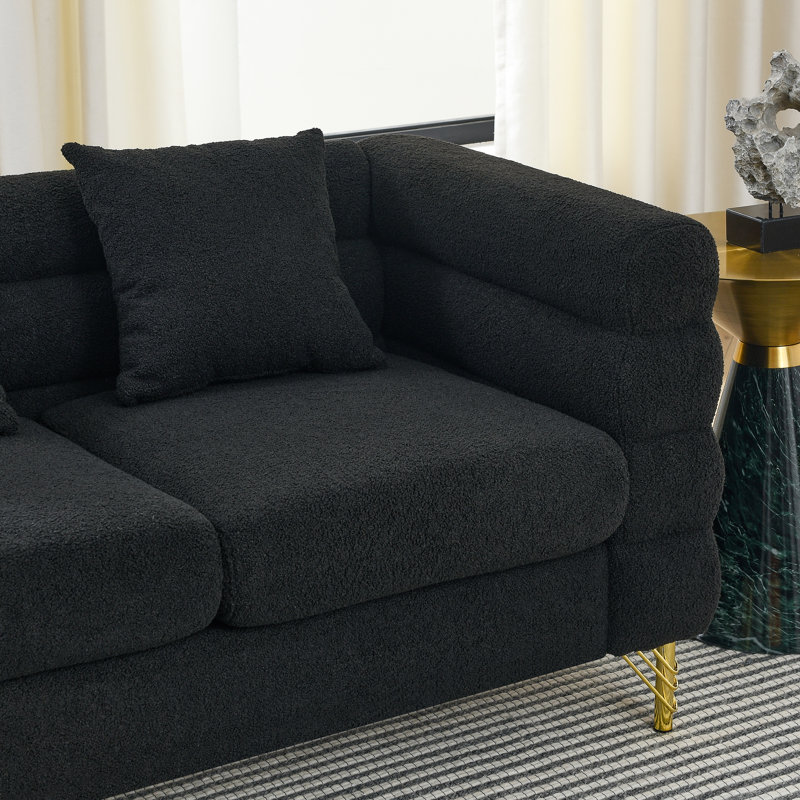 Canapé d'angle 3 places de 206 cm (81 pouces) - Style moderne et épuré avec coussins noirs. Parfait pour le salon, la chambre ou le bureau.