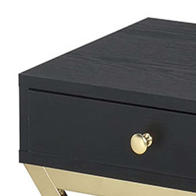Justine Contemporary Rectangular 1-Drawer Accent Table with Metal "X" Shape Base, Black, Gold