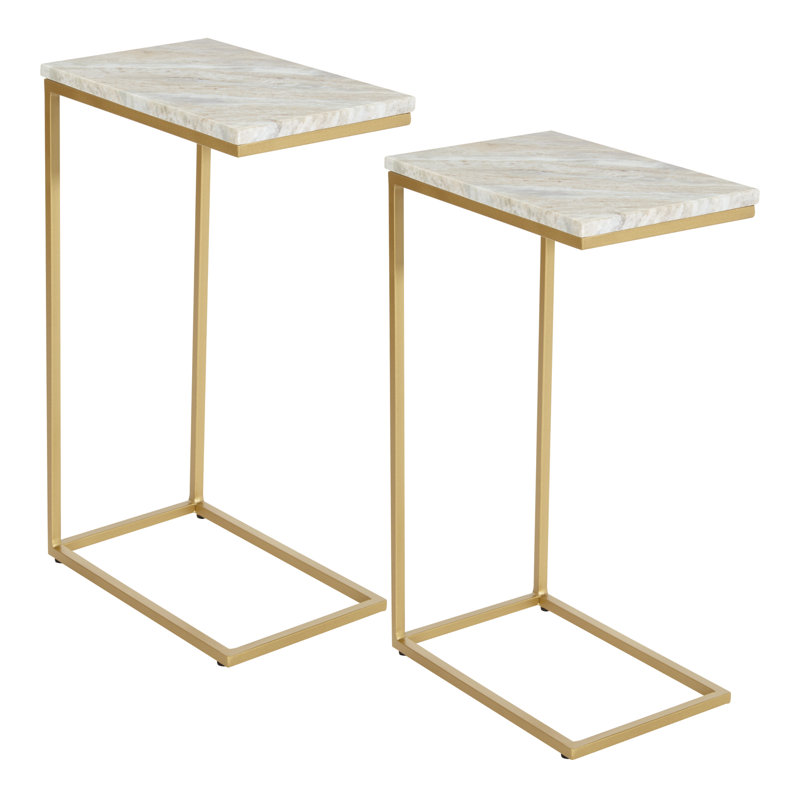 Table de bout en marbre uni Wallace, Or, Blanc / beige