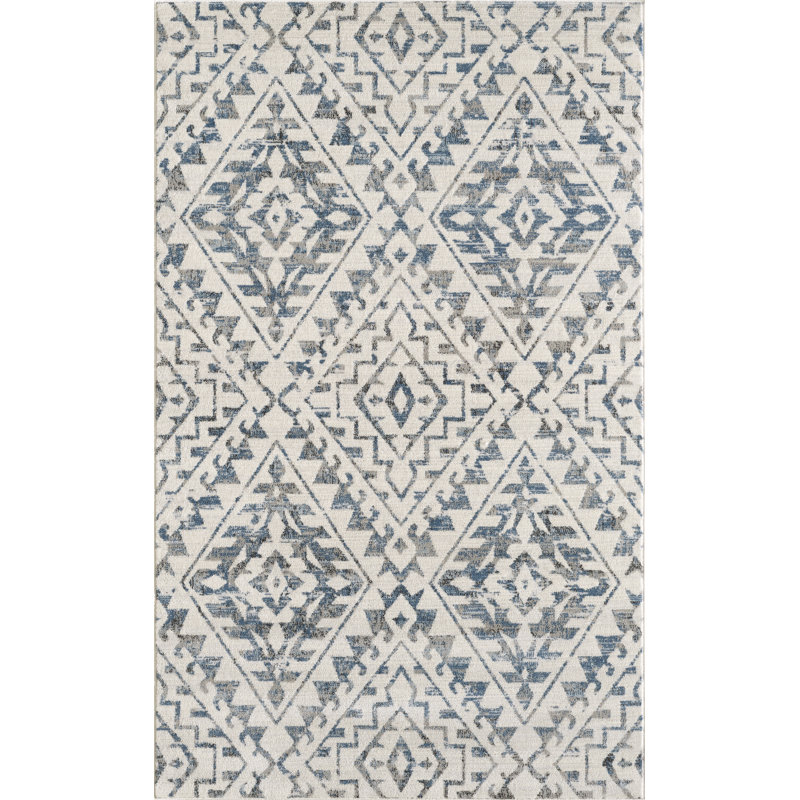 Tapis bleu / crème Kirshner, Rectangle de 5 pi x 8 pi