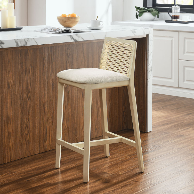 Monarch Wood And Rattan Counter Stool, White/Natural
