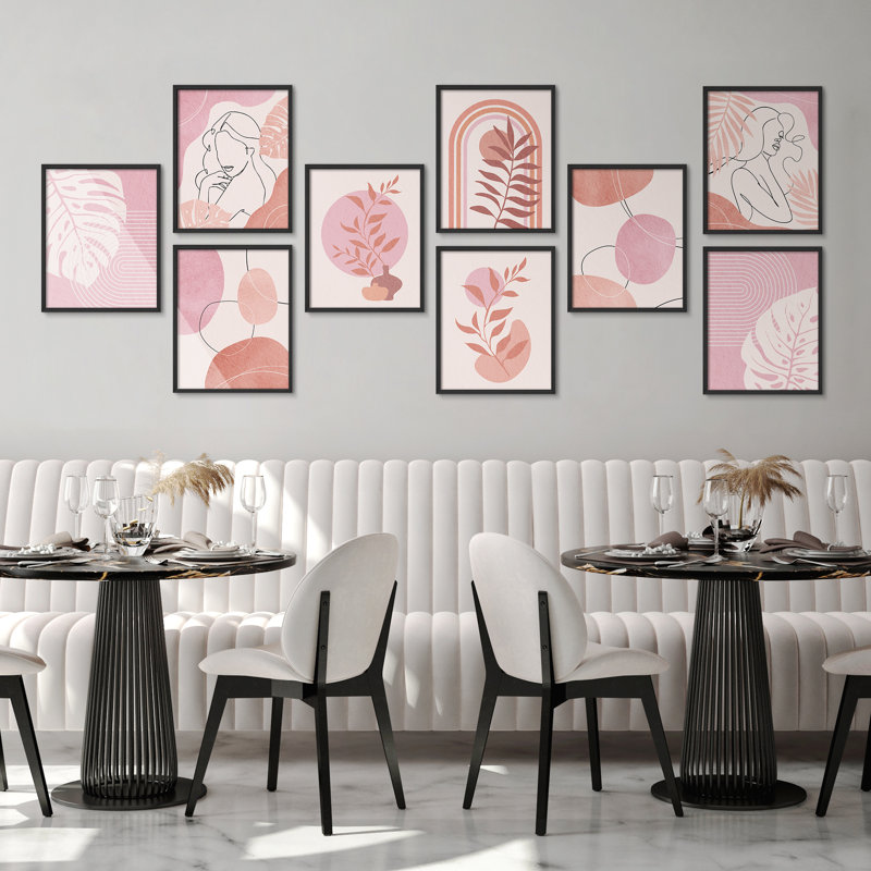 "Art moderne bohème rose Mid Century, Noir, H 14 po x l 11 po