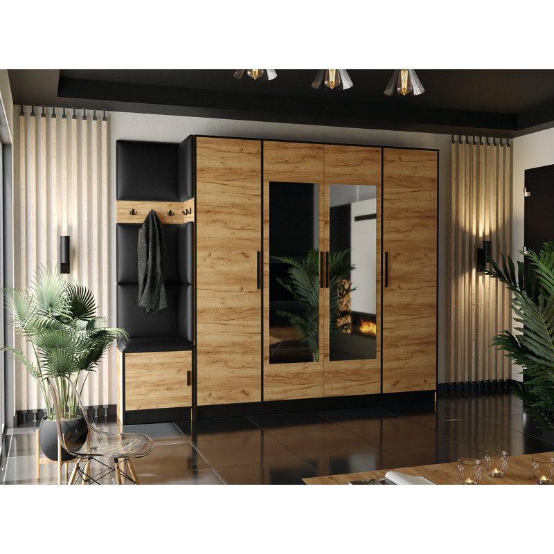 Mafaz Hall Tree 206.4cm Wide with Bench, Oak
