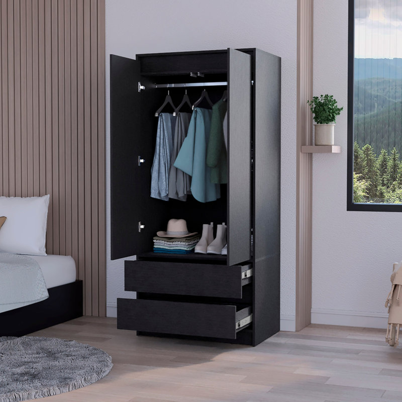 Armoire 2 tiroirs, Noir, noir, noir, noir