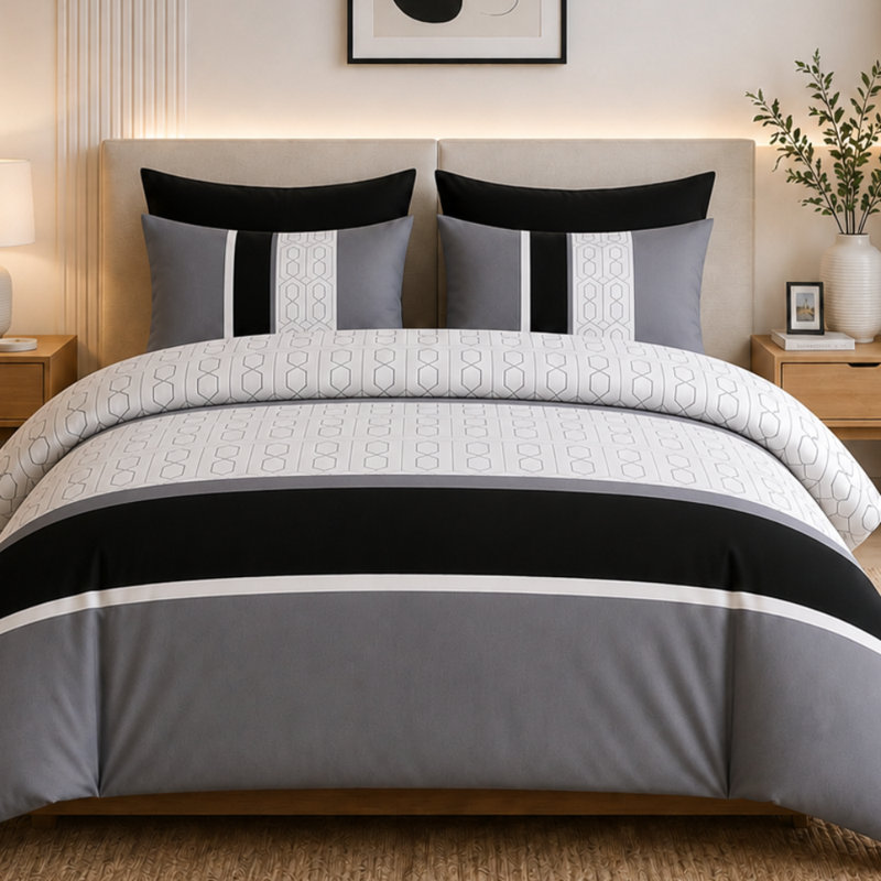 Pamposh Microfiber Striped Duvet Cover Set, Single