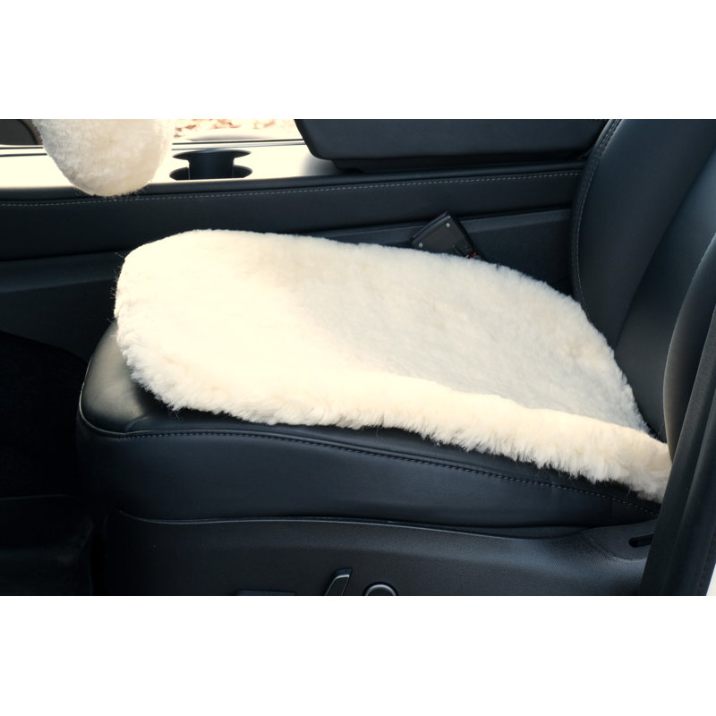 Tie Genuine Sheepskin Fur Car Seat Pad, Beige