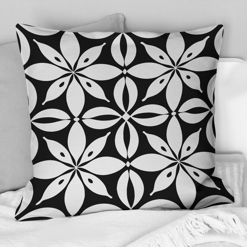 Coussin décoratif noir et blanc à motif floral Blooms IV, H 18 po x l 18 po