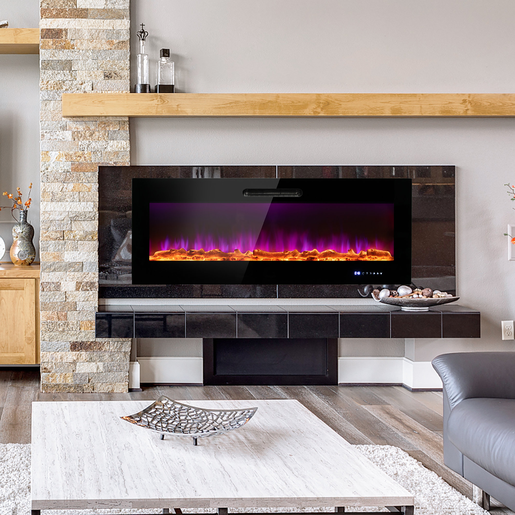 Latitude Run® Zowee Recessed Wall Mounted Electric Logs | Wayfair