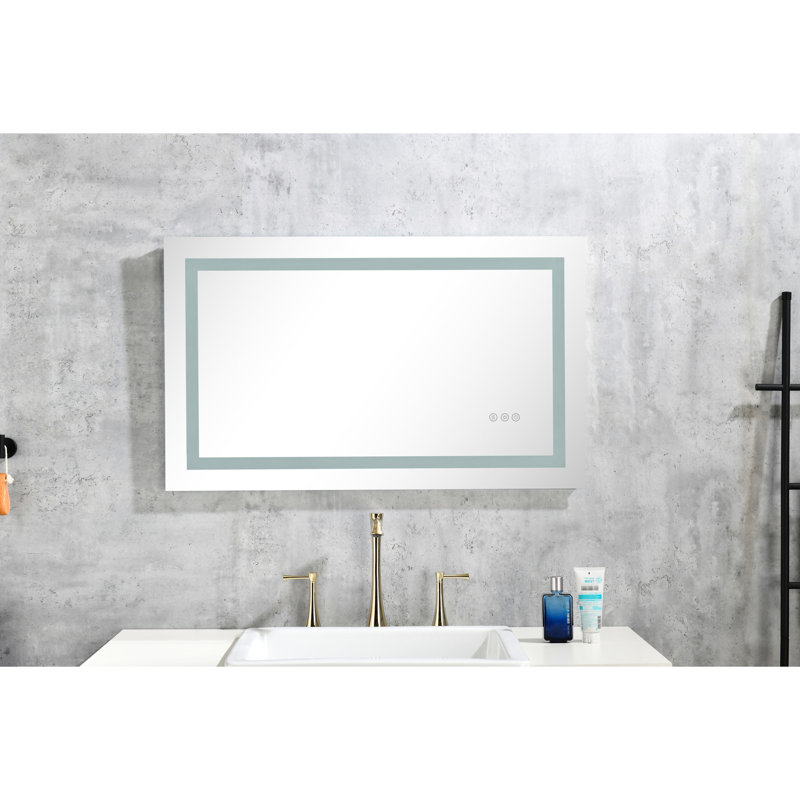 Grand miroir de salle de bain à DEL 36 po x 24 po avec brouillard, lumières à intensité variable, 3 options de couleurs, pour le maquillage, les soins de la peau, le rasage, l'affirmation des vêtements avant et arrière, couleurs, pratique