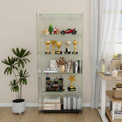 Vitrine à 4 portes à 4 niveaux avec 5 modes DEL dynamiques, étagères fixes au sol pour une présentation de bureau à domicile