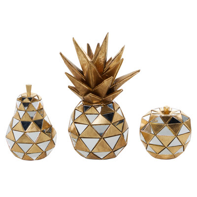 Ensemble de 3 sculptures géométriques en polystone et en verre à motif de fruits: 4,5 po, 6,25 po, 10,5 po