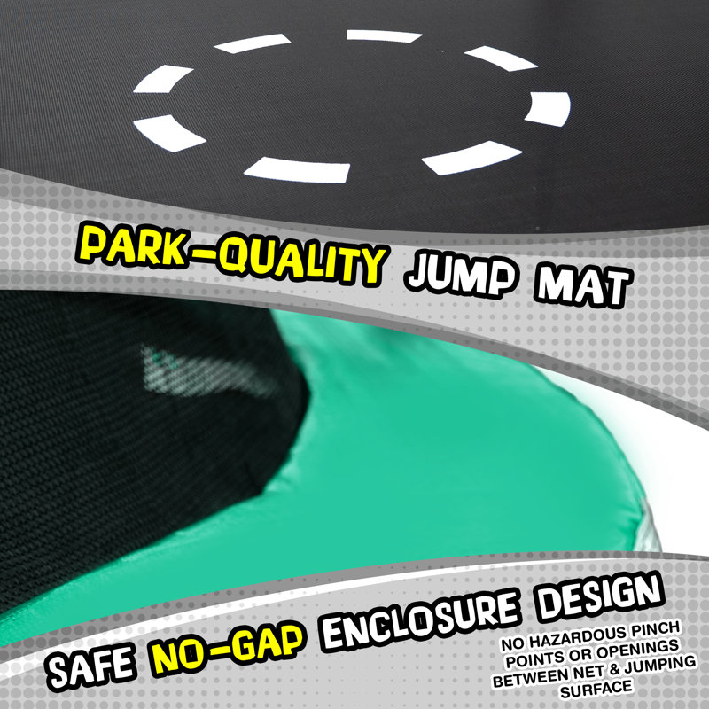 14-Foot Green Round Trampoline with Safety Enclosure